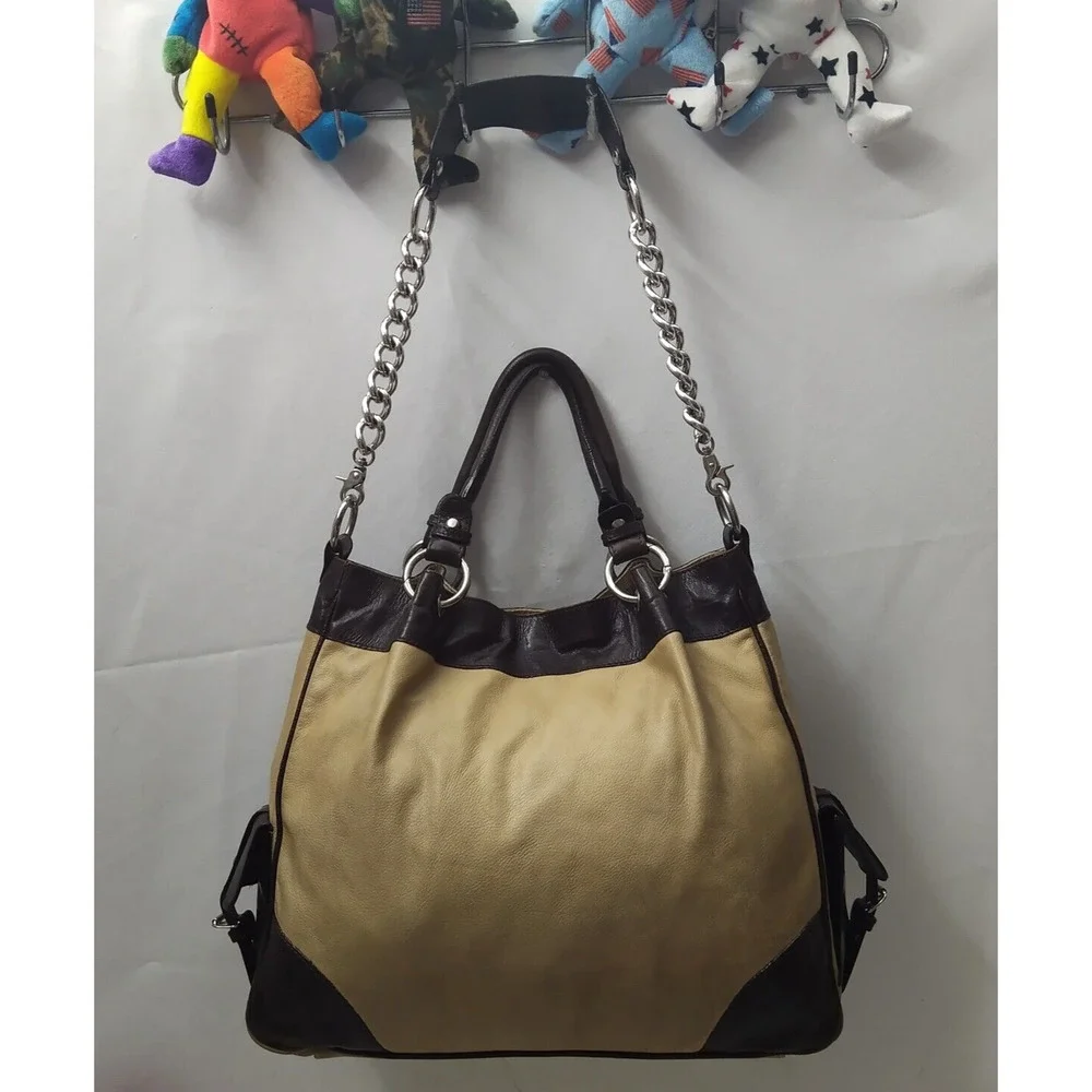 Doncaster Tan Leather Chain Strap Double Handle Satchel Shoulder Bag